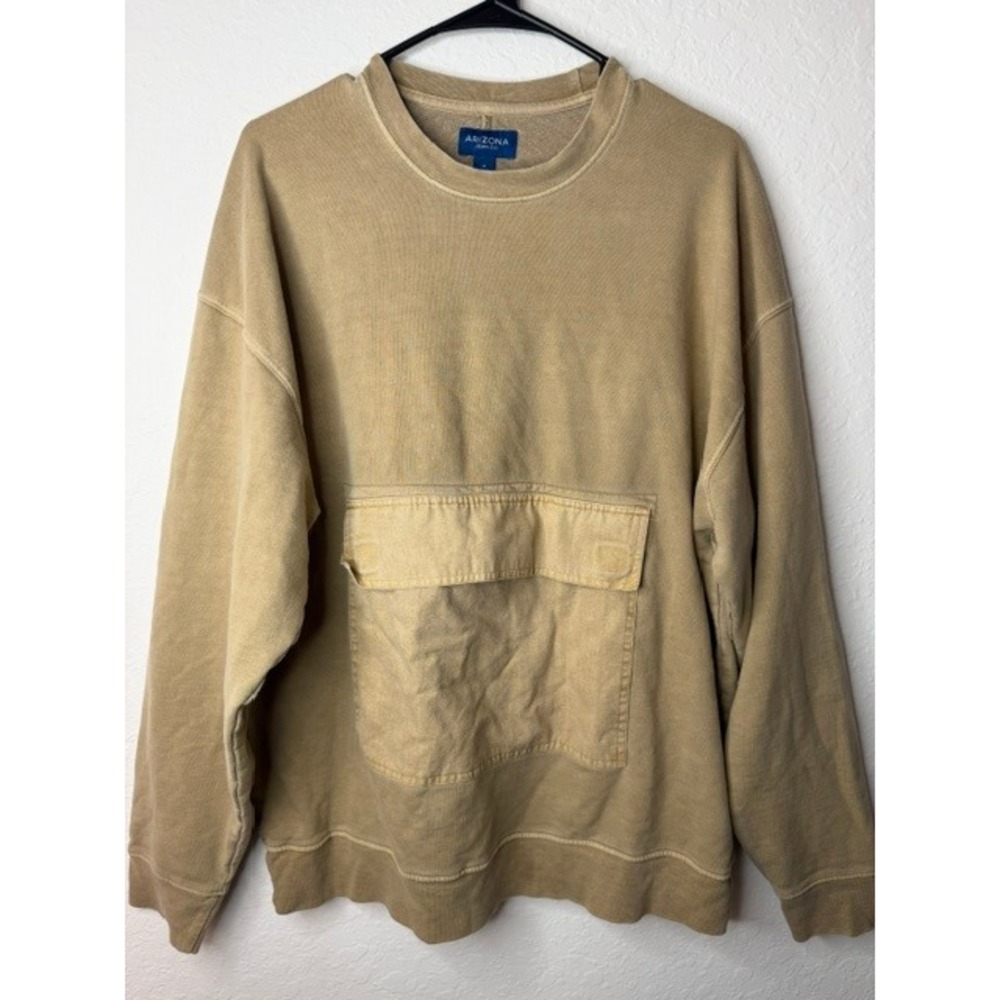 Arizona Jean Co Mens Sweatshirt M Tan Khaki Utility Pocket French Terry Crewneck
